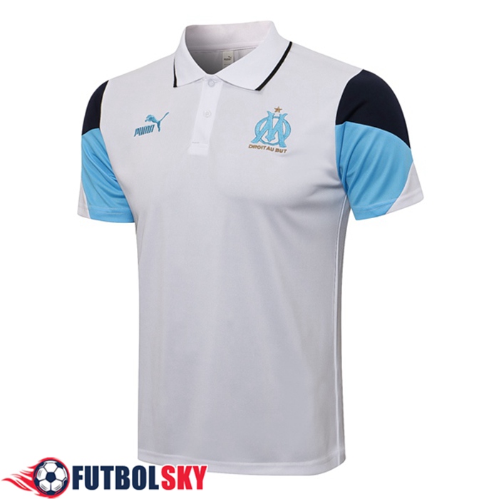 Camiseta Polo Marsella OM Blanca/Azul 2021/2022