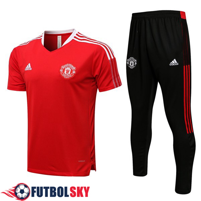 Camiseta Polo Manchester United + Pantalones Rojo/Blancaa 2021/2022 -02