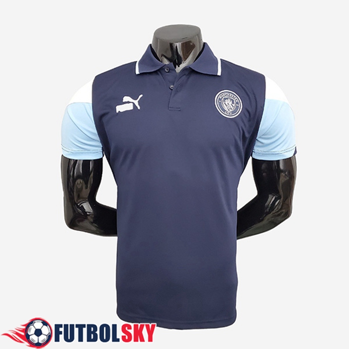 Camiseta Polo Manchester City Azul Marino/Azul/Blancaa 2021/2022