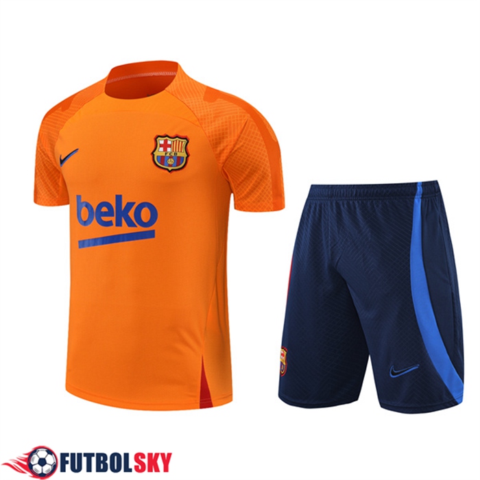 Camiseta Entrenamiento FC Barcelona + Cortos Naranja 2022/2023