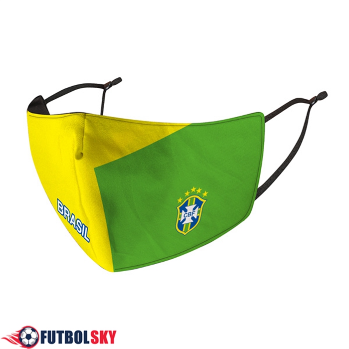 Mascarilla Futbol Brasile Amarillo/Verde Reutilisable