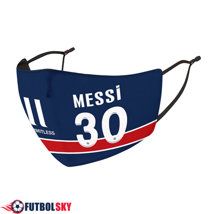 Mascarilla Futbol PSG Messi 30 Azul Reutilisable