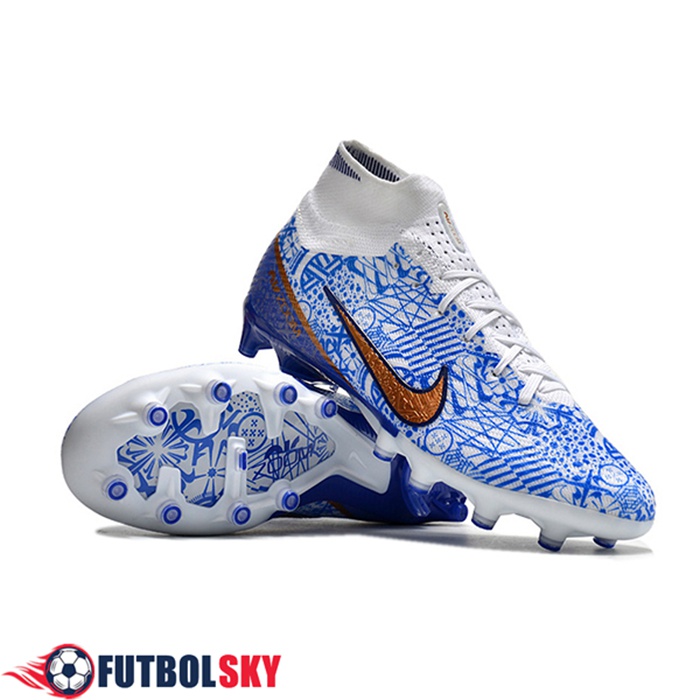 Nike Botas De Fútbol Air Zoom Mercurial High Gang Superfly IX Elite AG Azul/Blanco