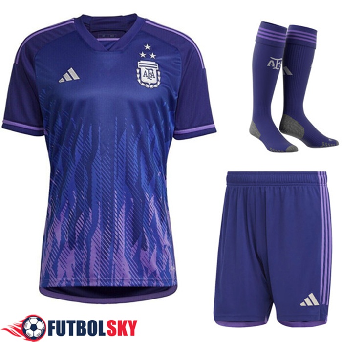 Camisetas De Futbol Argentina 3 Stars Segunda (Cortos + Calcetines) Copa Del Mundo 2022