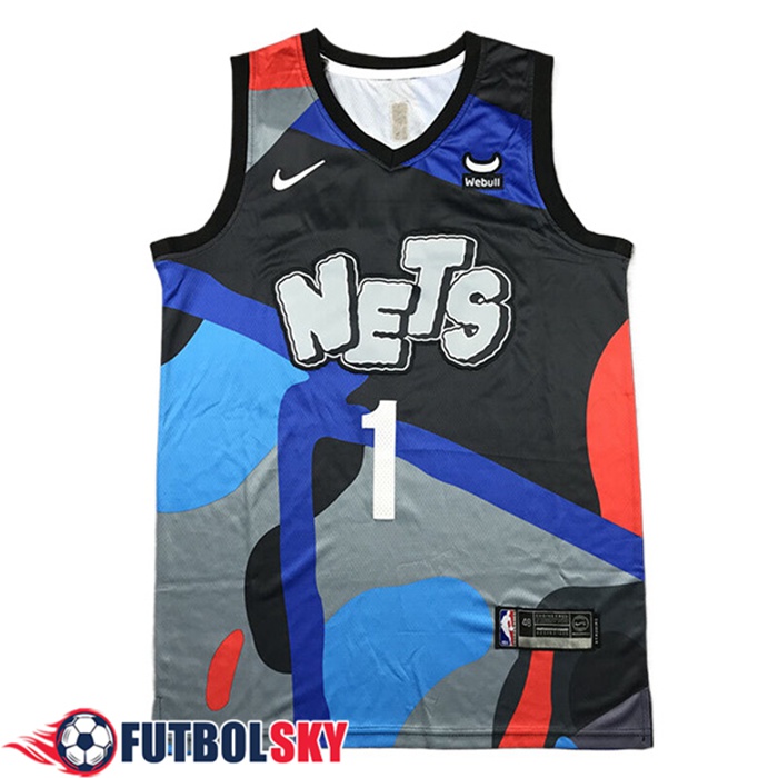 Camisetas Brooklyn Nets (BRIDGES #1) 2023/24 Negro/Gris/Azul/Rojo -02