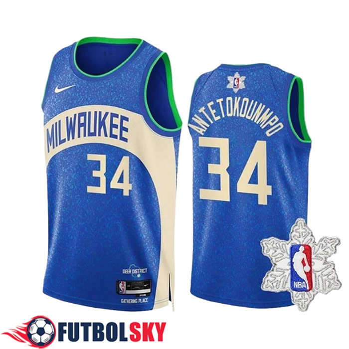 Camiseta Milwaukee Bucks (ANTETOKOUNMPO #34) 2023/24 Azul/Blanco -03