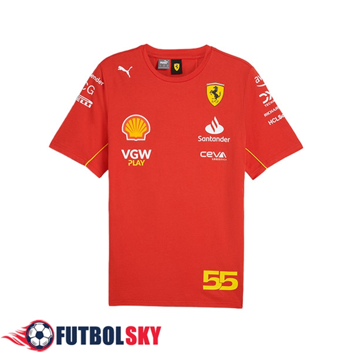 Camiseta de manga corta F1 Scuderia Ferrari Team #55 Rojo/Negro/Amarillo 2024