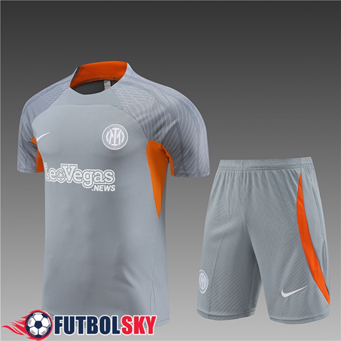 Camiseta Entrenamiento + Cortos Inter Milan Gris/Naranja Ninos 2024/2025
