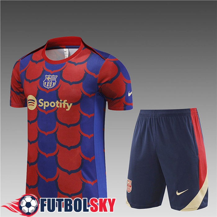 Camiseta Entrenamiento + Cortos FC Barcelona Ninos Rojo/Azul 2024/2025