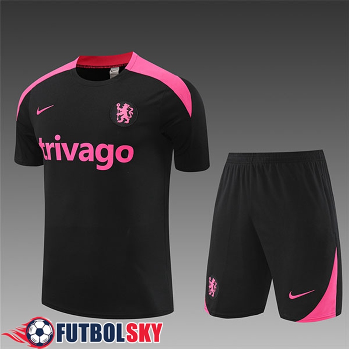 Camiseta Entrenamiento + Cortos FC Chelsea Ninos Negro/Rosa 2024/2025
