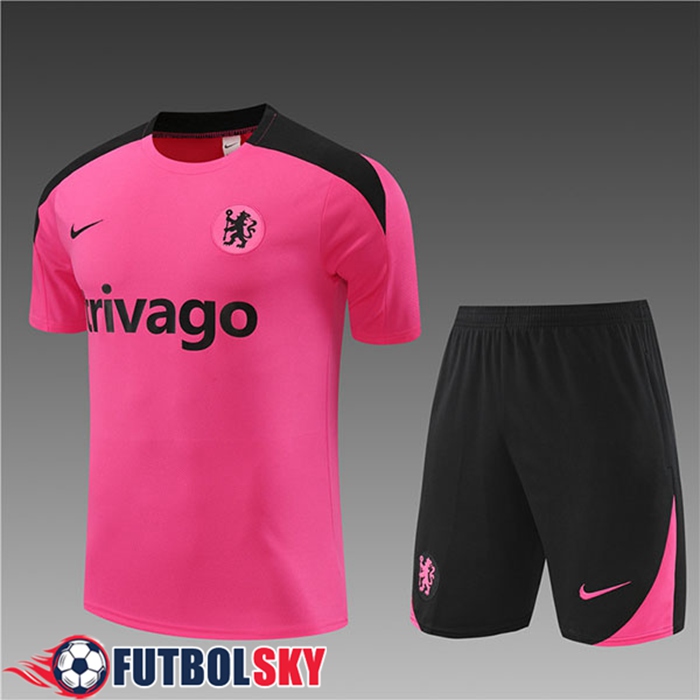 Camiseta Entrenamiento + Cortos FC Chelsea Ninos Rosa/Negro 2024/2025