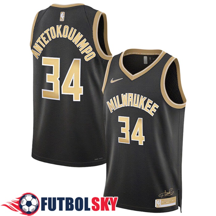 Camisetas NBA Milwaukee Bucks (ANTETOKOUNMPO #34) 2024/25 Negro/Amarillo