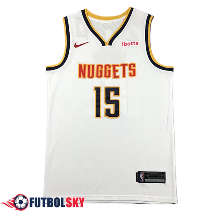 Camiseta Denver Nuggets (JOKIC #15) 2024/25 Blanco/Negro/Amarillo