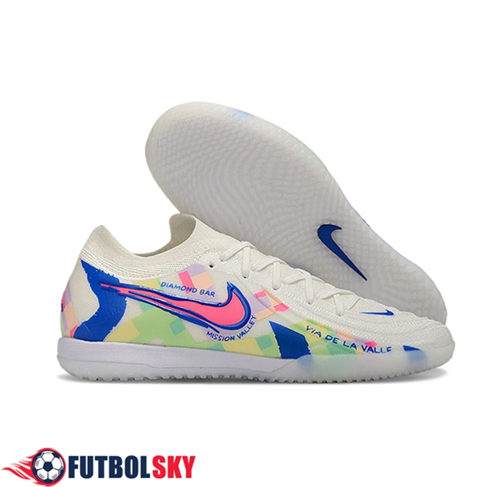 Nike Botas De Fútbol Phantom GX II Elite IC Blanco/Azul/Rosa -02