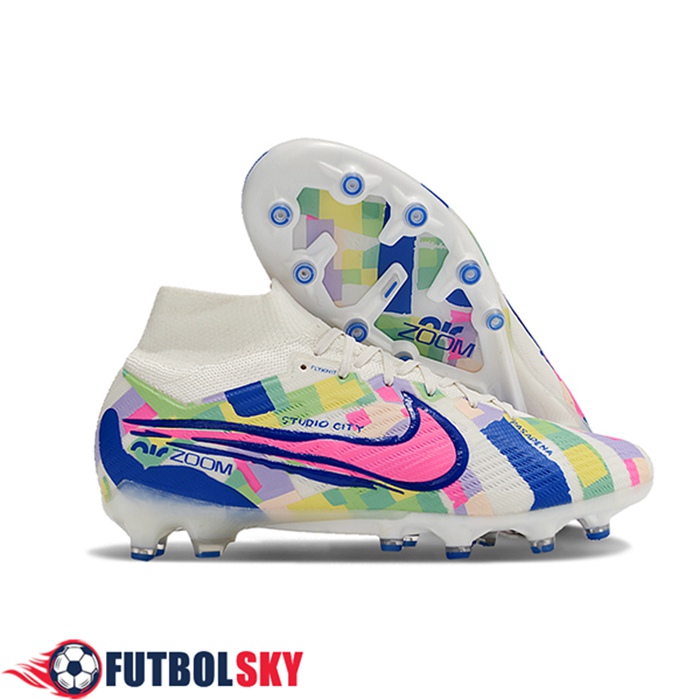 Nike Botas De Fútbol Air Zoom Mercurial Superfly IX Elite AG Blanco/Verde/Azul/Rosa