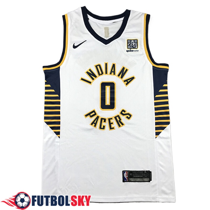Camisetas NBA Indiana Pacers (HALIBURTON #0) 2024/25 Blanco/Negro/Amarillo -02