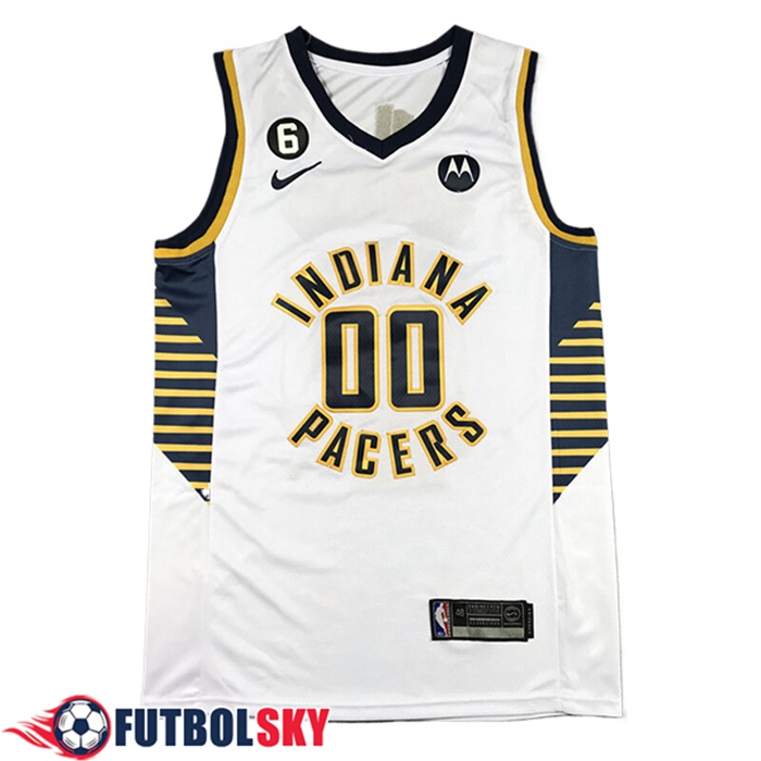 Camisetas NBA Indiana Pacers (MATHURIN #00) 2024/25 Blanco/Negro/Amarillo