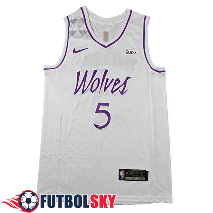 Camisetas Minnesota Timberwolves (EDWARDS #5) 2024/25 Blanco/Violeta