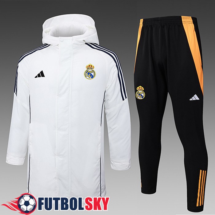 Chandal Plumas Con Capucha Real Madrid Blanco/Negro/Naranja 2024/2025