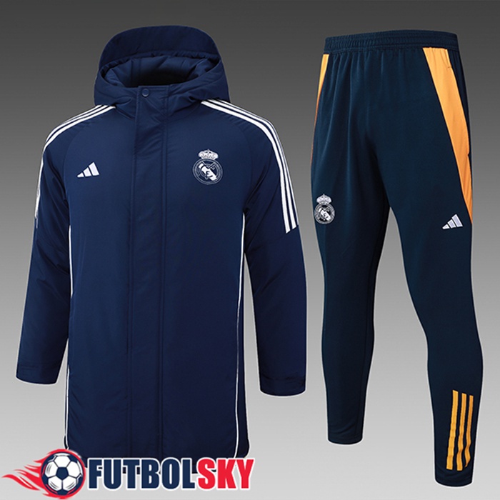 Chandal Plumas Con Capucha Real Madrid Azul/Blanco/Naranja 2024/2025