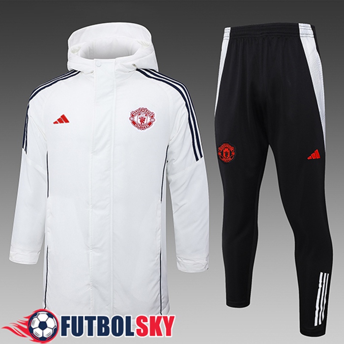 Chandal Plumas Con Capucha Manchester United Blanco/Negro 2024/2025