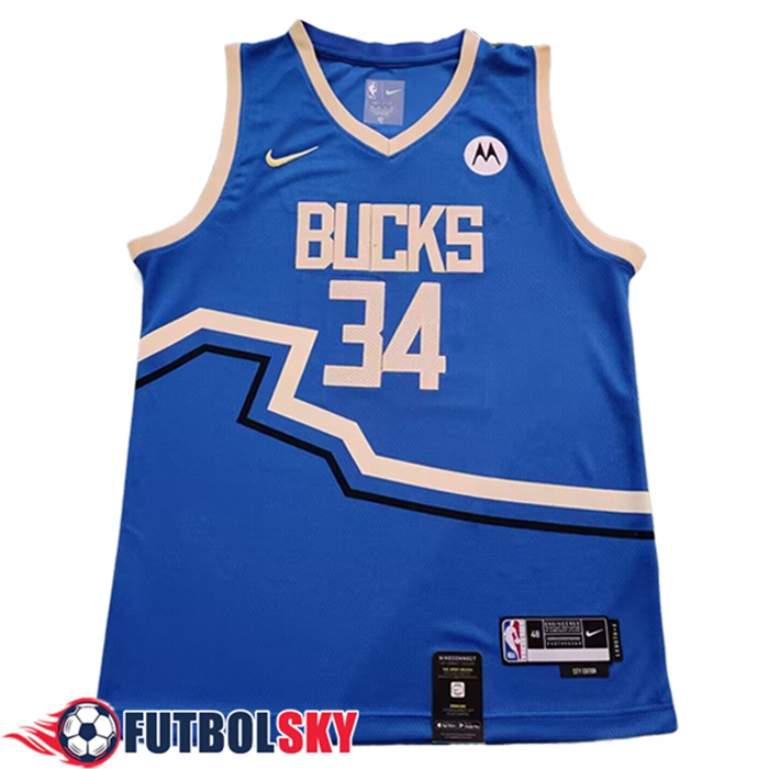 Camisetas NBA Milwaukee Bucks (ANTETOKOUNMPO #34) 2024/25 Azul/Beige