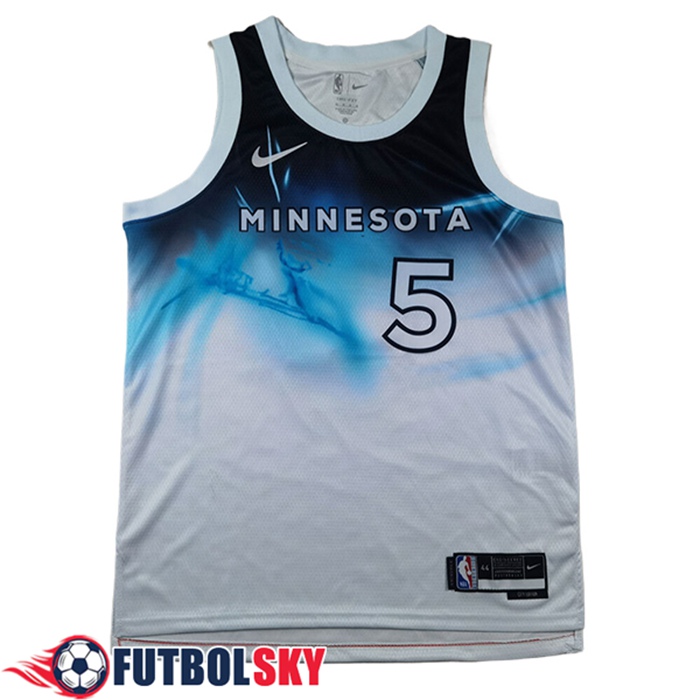 Camisetas Minnesota Timberwolves (EDWARDS #5) 2024/25 Blanco/Azul -04