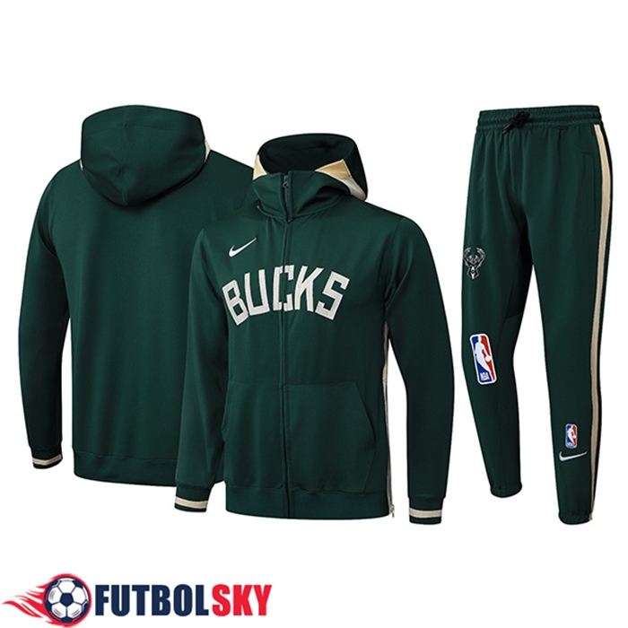 Chaqueta Con Capucha Chandal Rompevientos Milwaukee Bucks Verde 2025/2026