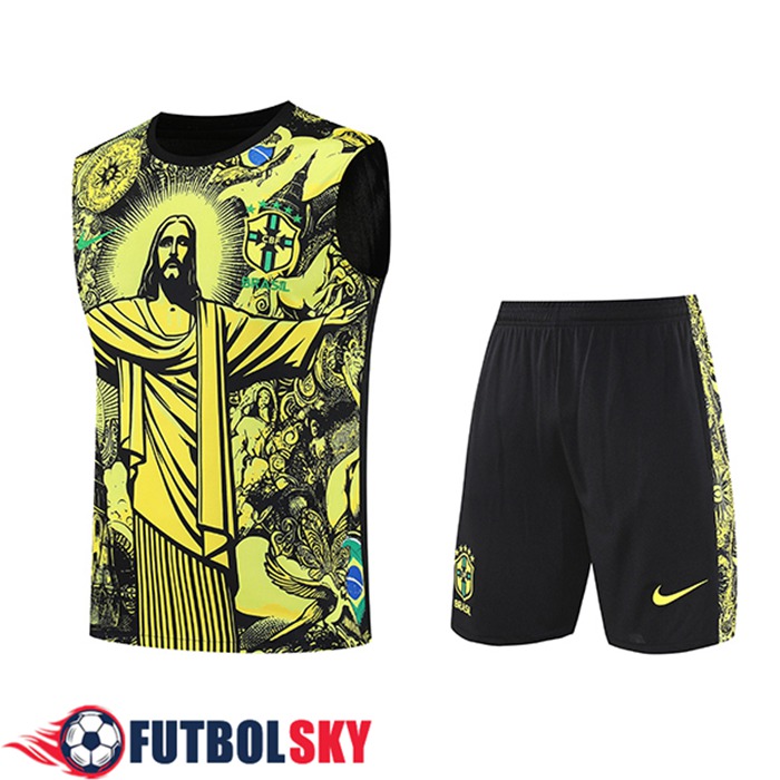 Camiseta Entrenamiento sin mangas Brasil Ninos Amarillo/Negro 2025/2026
