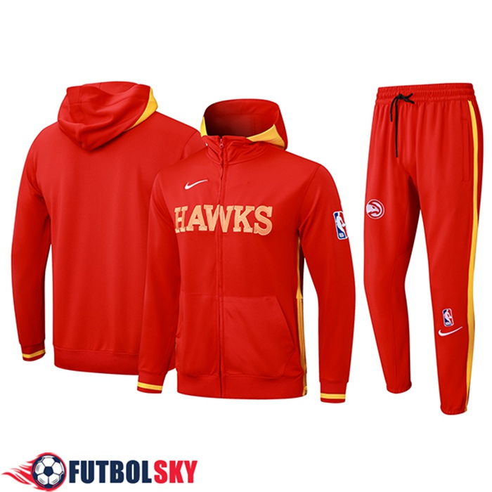 Chaqueta Con Capucha Chandal Rompevientos Atlanta Hawks Rojo/Amarillo 2025/2026