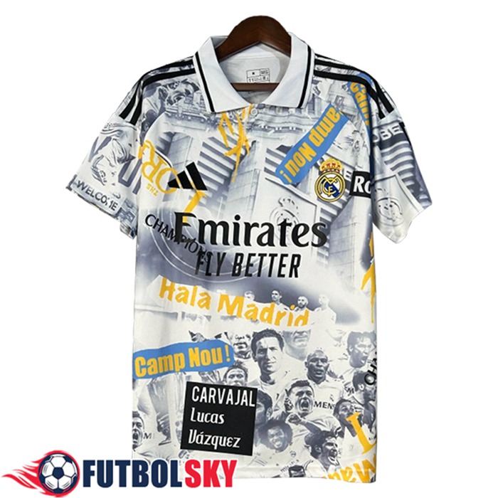 Camiseta Polo Real Madrid Blanco/Gris/Amarillo 2025/2026