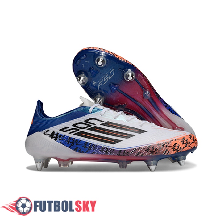 Adidas Botas De Fútbol F50 ELITE SG Blanco/Azul/Naranja/Negro