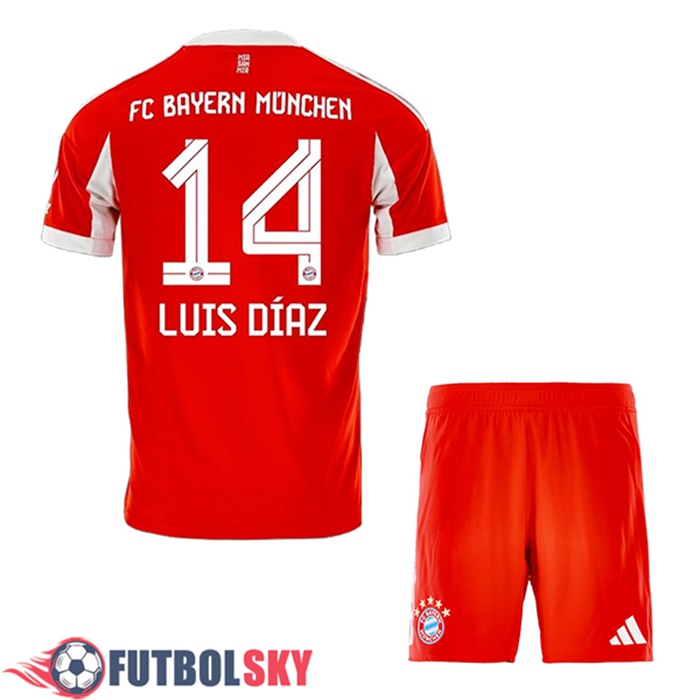 Camisetas De Futbol Bayern Munich (LUIS DÍAZ #14) Ninos Primera 2025/2026