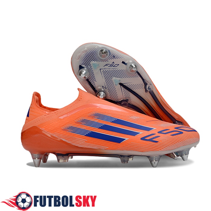 Adidas Botas De Fútbol F50 Elite Laceless SG Naranja/Azul -03