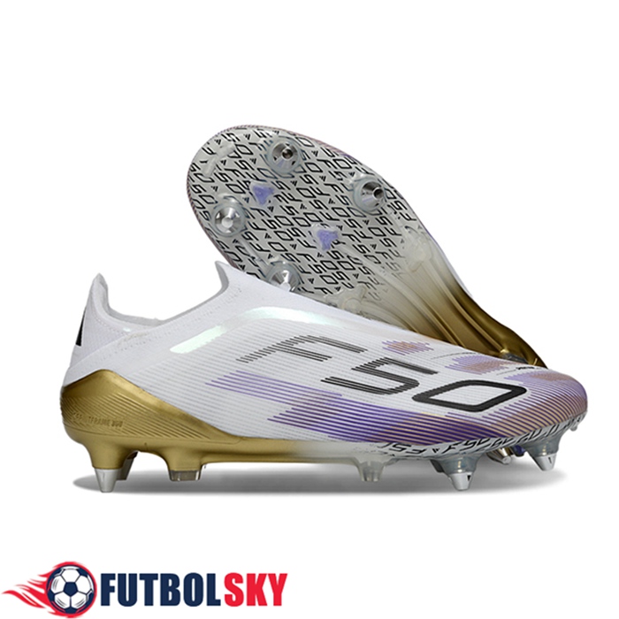 Adidas Botas De Fútbol F50 Elite Laceless SG Blanco/Violeta/Amarillo