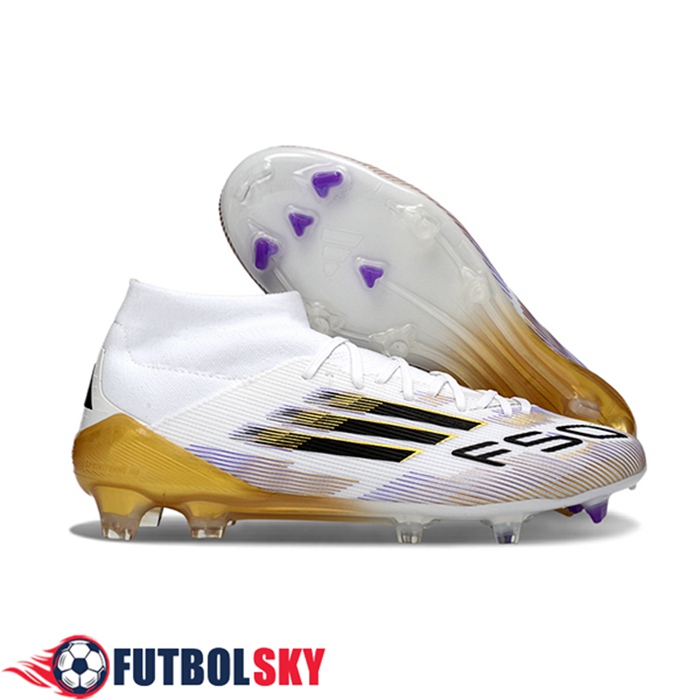 Adidas Botas De Fútbol F50 ELITE MID FG W Blanco/Negro/Amarillo