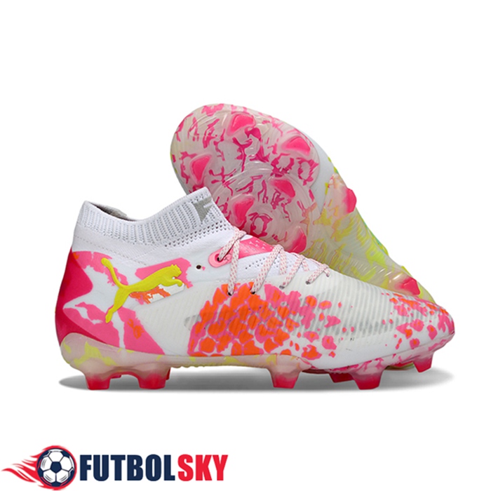 PUMA Botas De Fútbol FUTURE 8 ULTIMATE FG/AG Blanco/Rosa/Amarillo -02