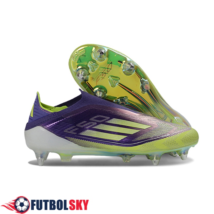 Adidas Botas De Fútbol F50 Elite Laceless SG Violeta/Verde -04
