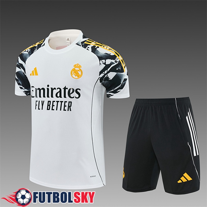 Training T-Shirt Real Madrid Ninos Blanco/Negro/Amarillo 2025/2026