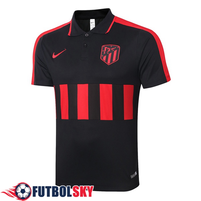 Camiseta Polo Futbol Atletico Madrid Negro Rojo 2020/2021
