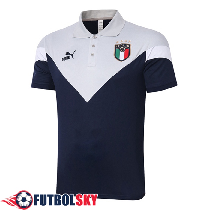 Camiseta Polo Futbol Italia Gris Blanca 2020/2021
