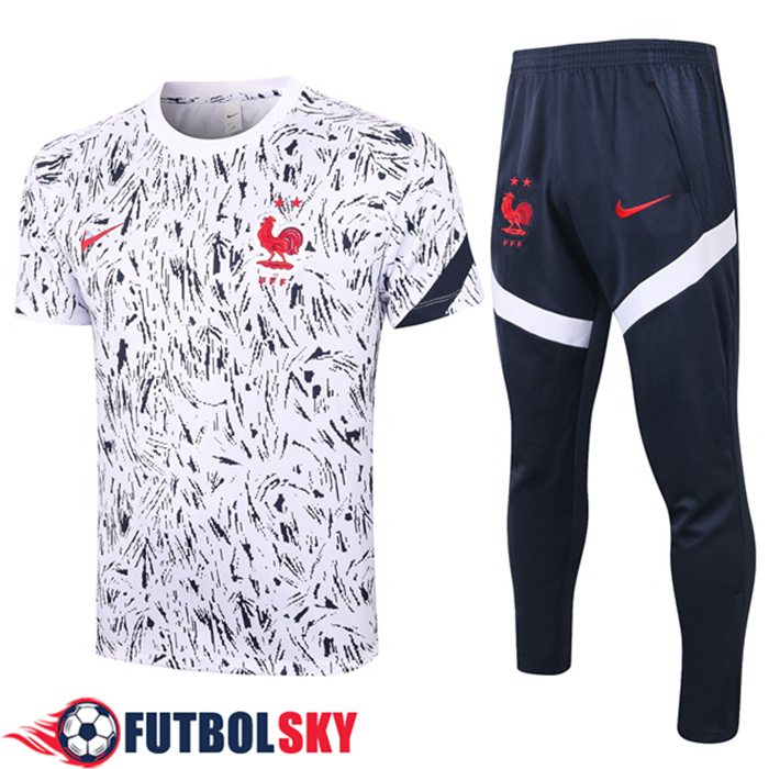 Camiseta Entrenamiento Francia + Pantalones Negro Blanca 2020/2021