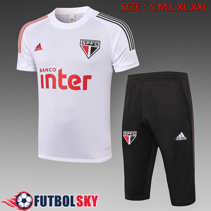 Camiseta Entrenamiento Sao Paulo FC + Pantalones 3/4 Blanca 2020/2021